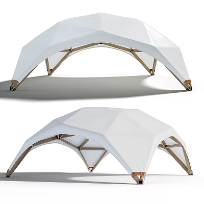 White Dome Shaped Structures With Wooden Supports 3d model