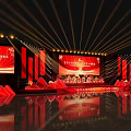 Red Themed Event Entrance Stage With Backdrop Lighting And Decorative Elements 3d model
