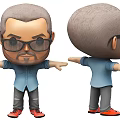 Cartoon Man Figure With Front And Back Views Blue Shirt Gray Pants Red Shoes Glasses
