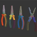 Different Colored Handle Pliers With Metallic Heads On Reflective Surface
