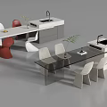 Modern Dining Table Set With Glass Top And Stylish Chairs Design 3d model