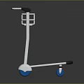 Silver Frame Hand Cart With Black Handle White Wheels And Metal Mesh Basket