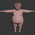 3D Cartoon Pig Character With Pink Chubby Body Arms Outstretched Standing Pose