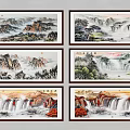 Traditional Chinese Landscape Paintings With Mountain River Waterfall Tree And Natural Scenery Artwork