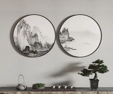 New Chinese Style Round Frame Painting Hanging Painting Decorative Painting 3d model