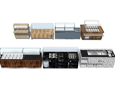 Commercial Display Equipment With Glass Door Counters Wooden Cabinets And Marble Tops 3d model