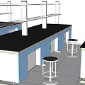 Multiple Laboratory Functional Workstations With Black Countertops And Blue Cabinets In Scientific Setup 3d model