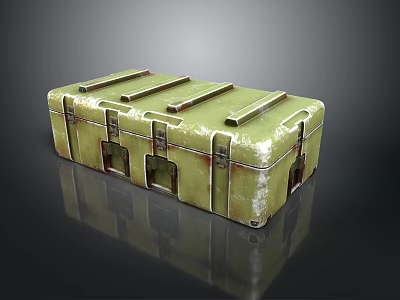 Weapon Storage Box Vintage Green Metal With Rusty Handles And Clasps 3d model
