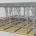 Ceiling Suspension System With Metal Supporting Frames And Wooden Keels Structure 3d model