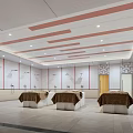 Serene SPA Sauna Interior With Blue Striped Ceiling And Comfortable Relaxation Lounges