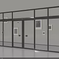 Modern Glass Partition With Framed Pictures In Exhibition Gallery Space