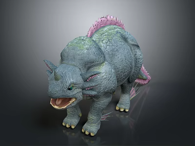 Fierce Horned Fantasy Creature 3D Character With Gray Skin And Pink Spines 3d model