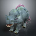 Fierce Horned Fantasy Creature 3D Character With Gray Skin And Pink Spines