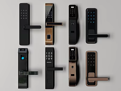 Modern Smart Door Handles With Electronic Password Panel And Fingerprint Recognition In Various Styles 3d model