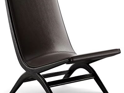 Modern Black Leather Lounge Chair with Wooden Frame and Sleek Design for Living Room 3d model