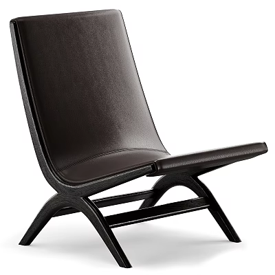 Modern Black Leather Lounge Chair with Wooden Frame and Sleek Design for Living Room 3d model