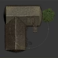 Traditional Log Cabin With Thatched Roof Blue Door Wooden Ladder And Green Plants
