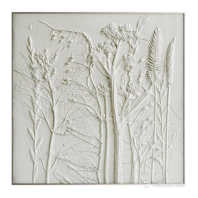 Decorative White Relief Artwork With Intricate Plant Patterns And Textures 3d model 