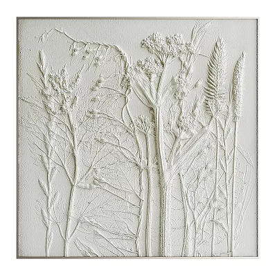 Decorative White Relief Artwork With Intricate Plant Patterns And Textures 3d model