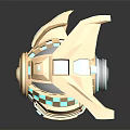 3D Rendered Futuristic Golden Device With Blue Glowing Elements And Reflective Base