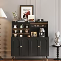 Stylish Black Sideboard with Cabinet Doors Table Lamp Coffee Machine Mugs Decorative Items and Vase