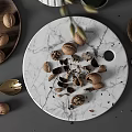 Modern Tableware Set With Ceramic Bowls Plates Glass Cups Textured Vase And Decorative Walnuts