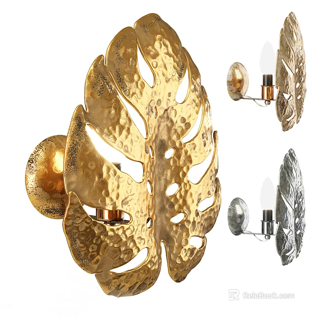 Leaf Shaped Decorative Wall Sconces with Gold and Silver Finishes for Home Lighting 3d model 