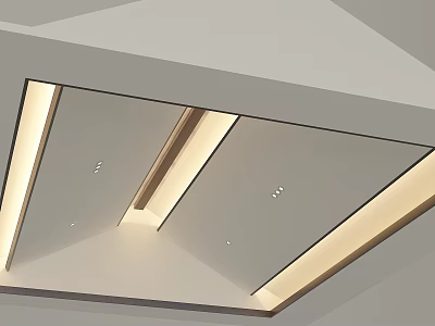 Modern Ceiling Lighting Design With Recessed Strip Lights And Spotlights Creating Warm Soft Glow 3d model