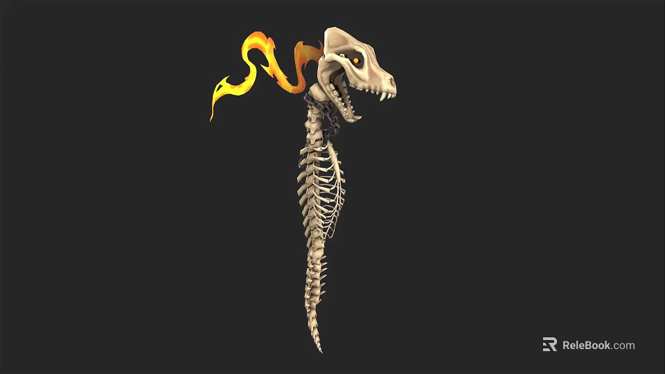 Mythical Skeleton Dragon Weapon With Flaming Tail And Sharp Teeth 3d model 