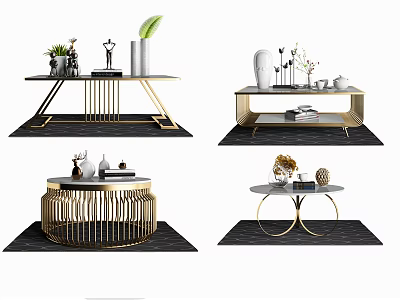 Modern Coffee Table Design With Metal Frame Marble Top And Decorative Plants Books 3d model