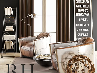 Modern Leather Accent Chairs With Metal Frames In Living Room Featuring Floor Lamp And Decor 3d model