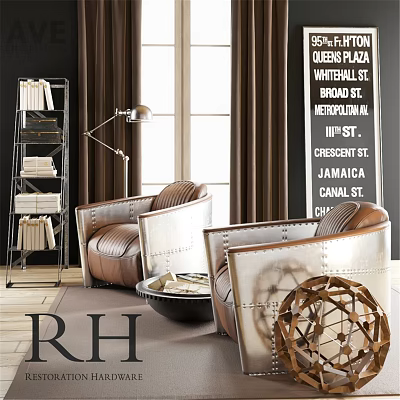 Modern Leather Accent Chairs With Metal Frames In Living Room Featuring Floor Lamp And Decor 3d model