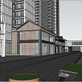 Modern Commercial Street Development With High Rise Buildings Central Plaza And Green Park