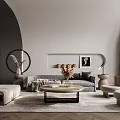 Modern Living Room Interior With Grey Sofa Throw Pillows Round Coffee Table And Decorative Elements 3d model