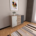 Modern Minimalist Sideboard with Geometric Art Print Vase and Books in Living Space