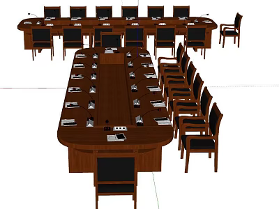 Wooden Conference Table With Surrounding Chairs And Meeting Room Setup 3d model