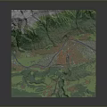 3D Landscape Map Featuring Mountains Green Vegetation River And Urban Area
