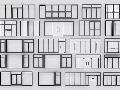 Various Window And Door Design Sketches For Architectural Layout Plans 3d model