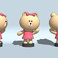 Brown Teddy Bear Doll In Pink Dress With Pink Bow Three Angle Views