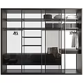 Modern Glass Door Storage Cabinet with Shelves Hanging Clothes and Storage Boxes