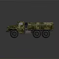 Military Camouflage Green Truck With Open Cargo Bed And Multi Wheel Design