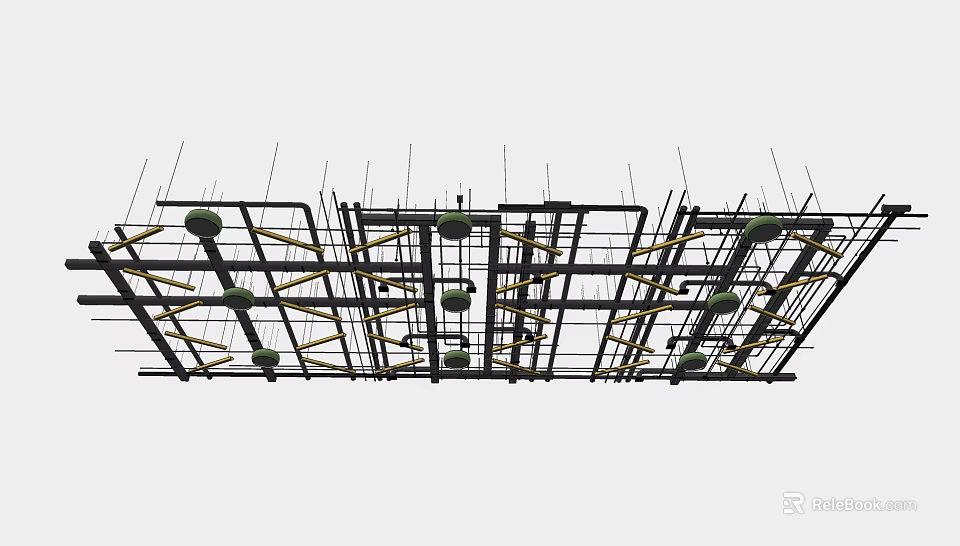 Suspended Ceiling Design With Metal Grid Framework And Structural Elements 3d model 