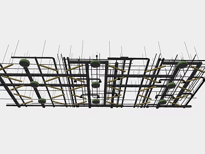 Suspended Ceiling Design With Metal Grid Framework And Structural Elements 3d model