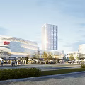Modern Commercial Street With Shopping Mall High Rise Buildings And Pedestrians