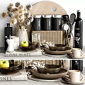 Elegant Kitchen Countertop With Stylish Utensils Bowls Mugs Salt Pepper Grinders And Canisters