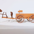 Horse Drawn Carriage with Brown Mane Horse Wooden Body and Spoked Wheels on White Background