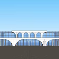 Modern White Sales Office Building With Arched Windows Glass Curtain Wall And Spacious Plaza