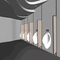 Public Restroom Interior Design With Modern Wooden Stalls Urinals And Gray Walls