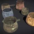 Handcrafted Clay Vessels with Textured Surfaces and Decorative Patterns for Daily Use