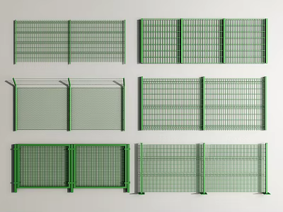 Multiple Green Metal Mesh Fences Featuring Diverse Grid Patterns And Designs 3d model
